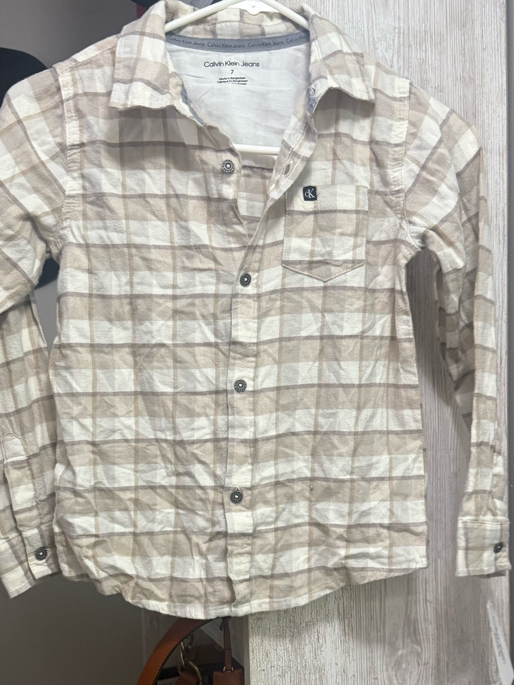 Calvin Klein Jeans Beige Plaid Casual Button-Down Shirt